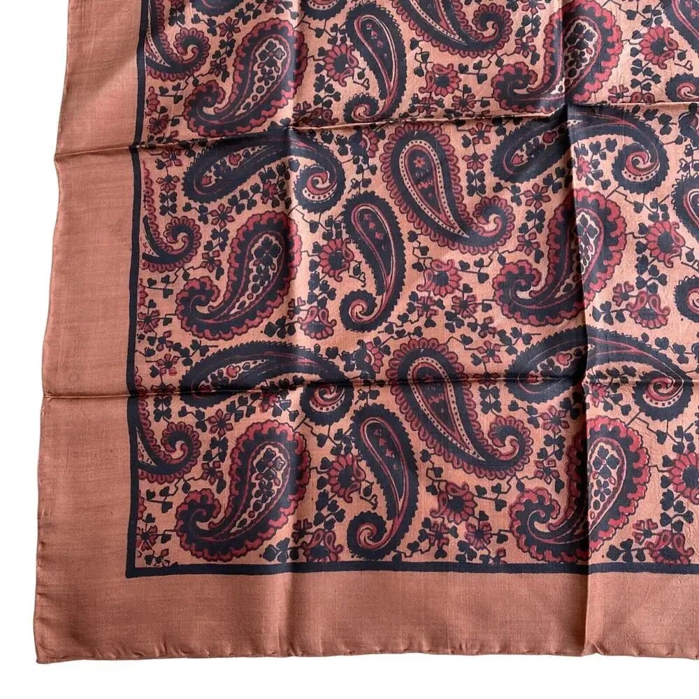 Vintage silk scarf black & brown paisley print 24